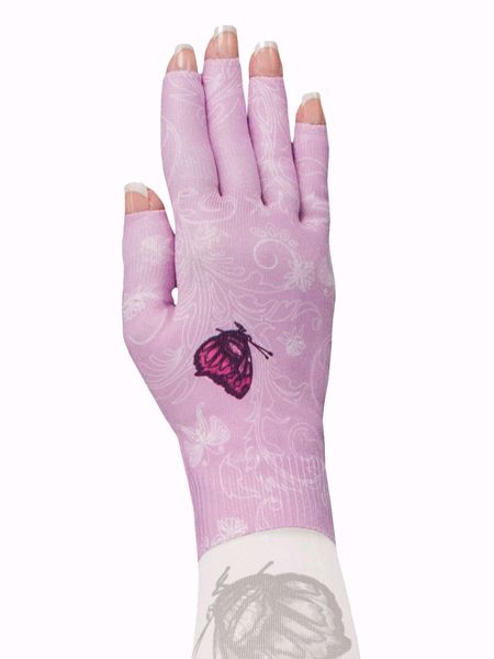 Lymphedivas Mariposa Pink Lymphoedema Glove Modelled