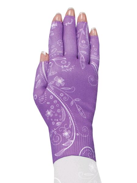 Lymphedivas Firefly Purple Lymphoedema Glove Modelled